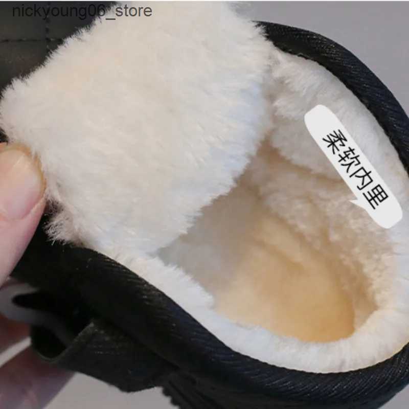 Boots Winter Plush Warm Boys Girls Snow Boots Star Solid PU Hook Loop Kids Cotton Shoes Soft Anti Slip Toddler Children Ankle Boots L240910