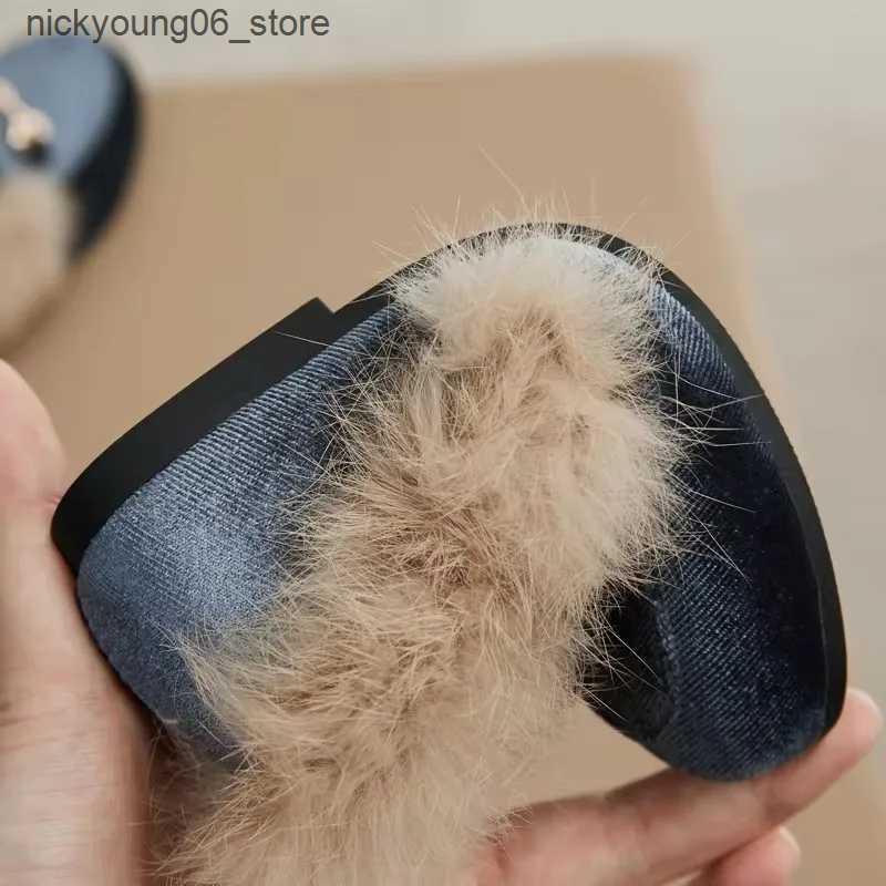 Boots Winter Kids Fur Princess Shoes Baby Girls Velvet Brand Flats Children Slip On Shoes Toddler Fashion Dress Loafers Boys Moccasin L240910