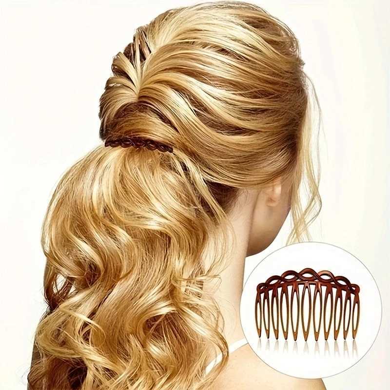 2PCS French hair comb hair accessories straight tooth hair clip hair clip side comb bride wedding veil comb retro weaving effect W241007