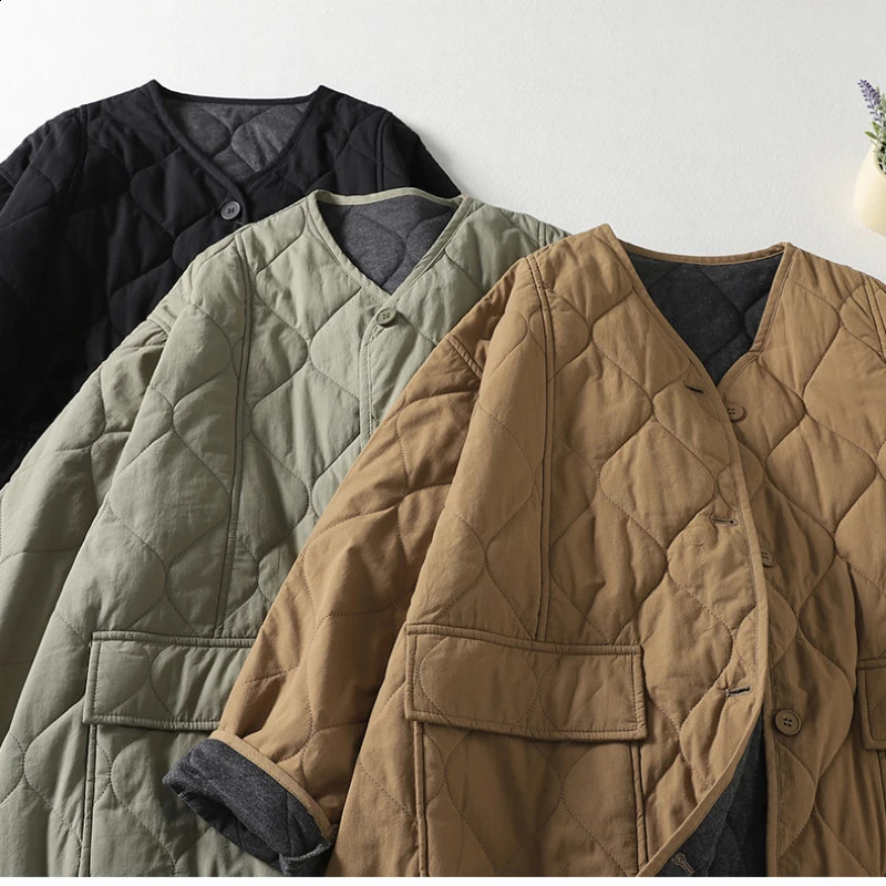 Retro long quilted coat womens clothing oversized park winter cotton padded jacket comfortable 241007