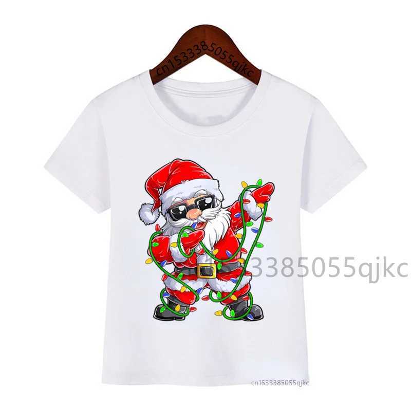 Family matching Santa Claus and Christmas lights T-shirt Christmas gift clothing Childrens shirt Party girl T-shirt Childrens clothing W241008