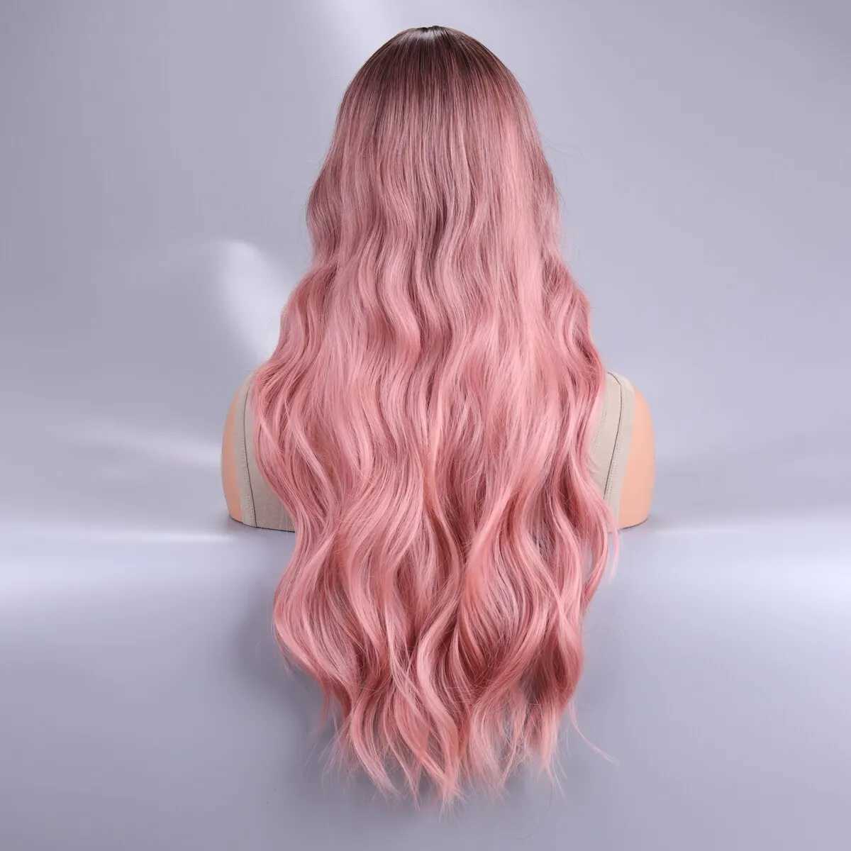 Long Body Wave Ombre Black Pink Cosplay Wigs Heat Resistant Synthetic Wigs Middle Part Natural Lolita Wigs For WomenXJ241008