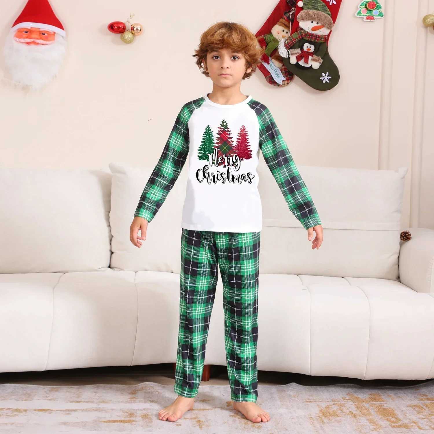 Santa Claus Family Appearance Christmas Tree Printing Christmas Pajama Set Baby Dog Hoodie Mom Daughter Dad Son Matching Set Soft and Cute Home Clothe