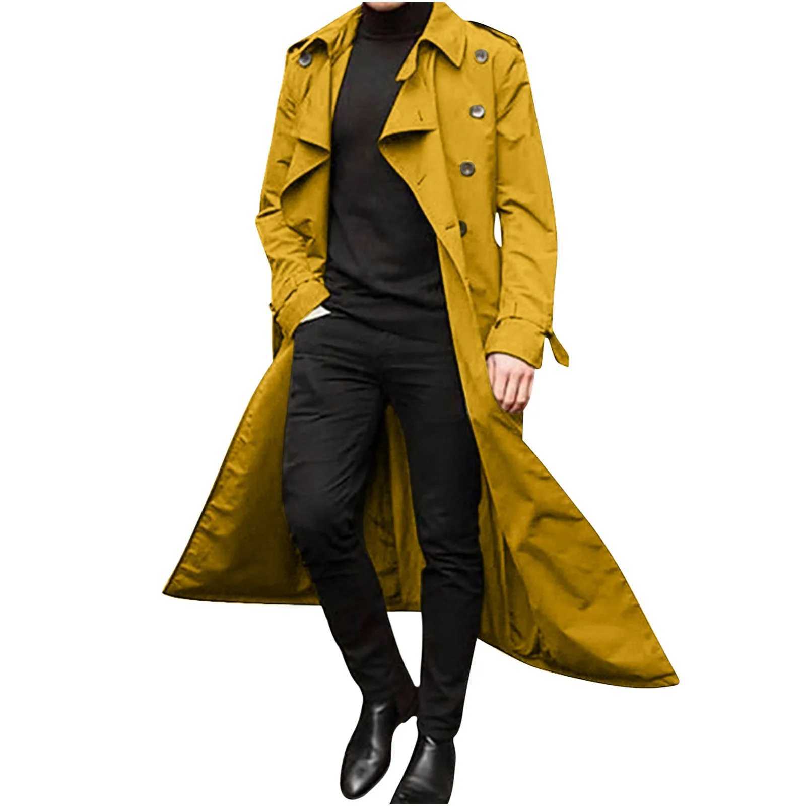 Mens autumn and winter long trench jacket double chest jacket loose jacket mens jacket mens jacket W241007