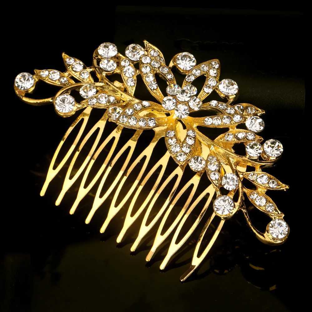 BLIJRY Fashion Gold Pearl Crystal Flower Hair Comb Suitable for Women Bridal Headwear Bridal Hair Accessories Gifts W241007