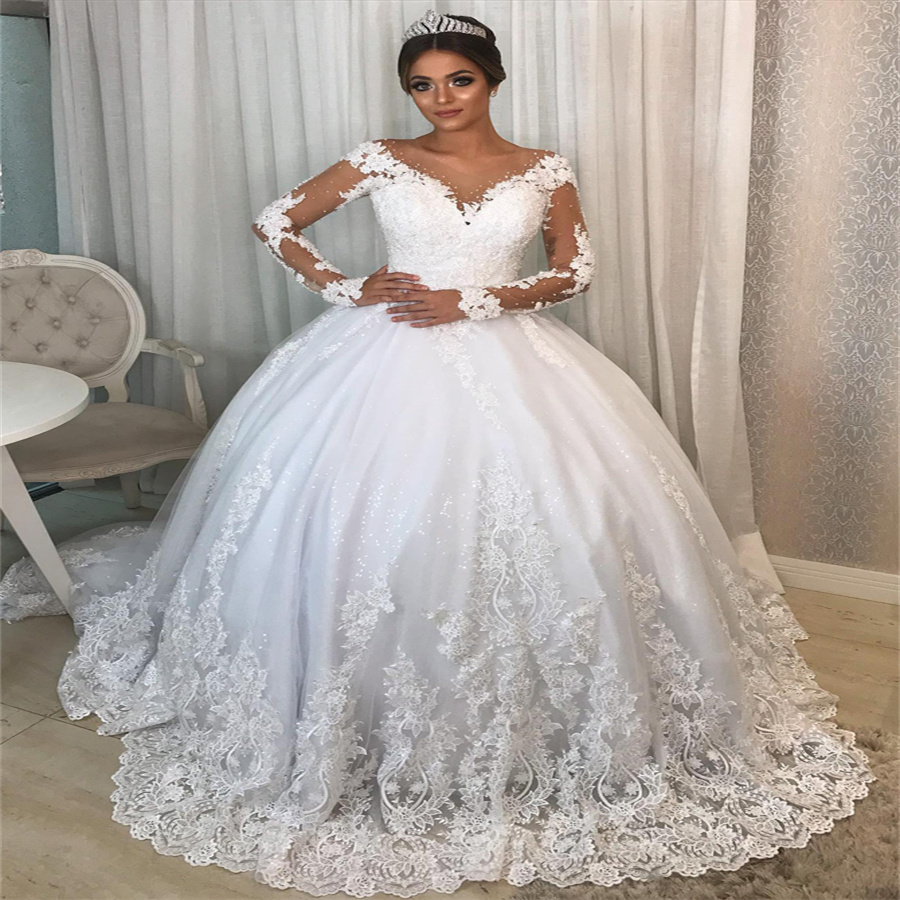 Exquisite Ball Gown Glitter Wedding Dresses 2025 Beaded Appliques Lace Long Sleeve Garden Bridal Gown Princess Country Bride Dress Vestido De Casament