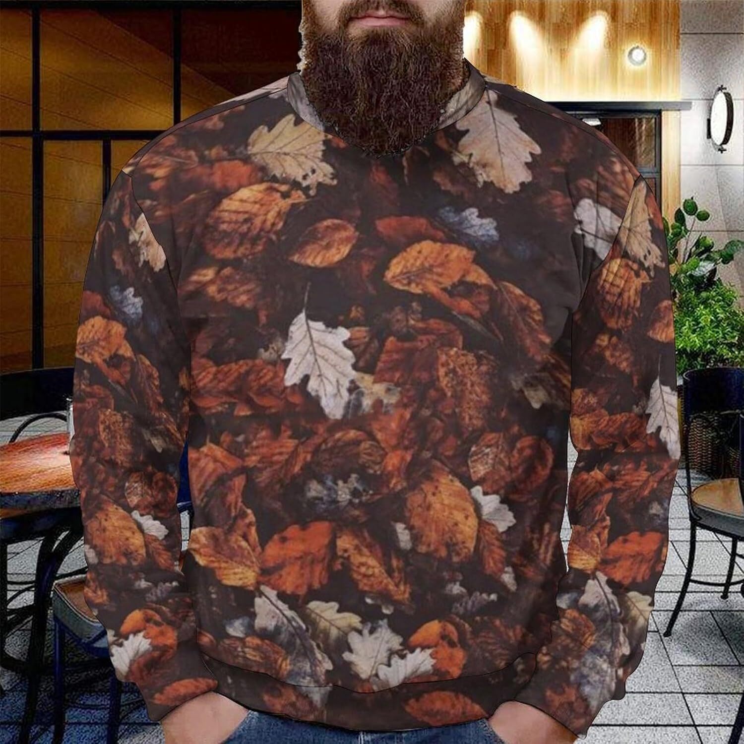 Long Sleeve Shirts for Men sweatshirt Men's Camo Sweatshirt Maple Leaf Print Novelty Camouflage Round Neck Pullover Daily Top T shirt Tee Streetw