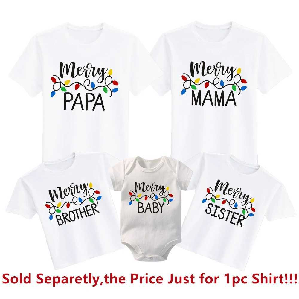 1 Family Matching T-shirt for Mom Dad Son Daughter Happy Christmas Shirt Cotton Family Appearance Christmas Family T-shirt W241008