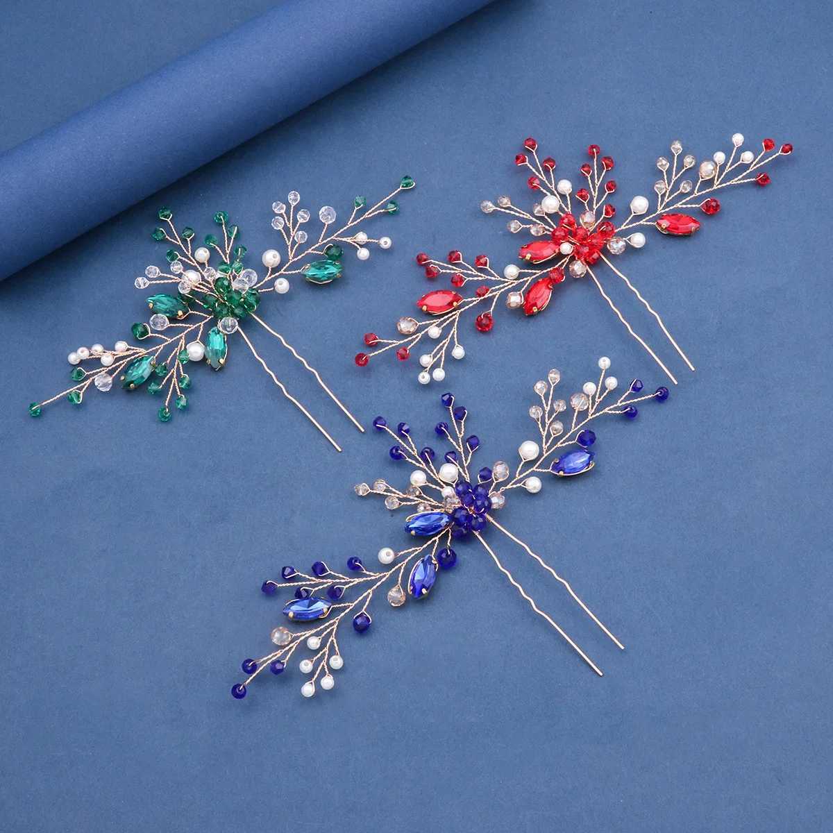 Womens hair clips wedding hair jewelry accessories pearl crystal blue bridal hair handmade hair decoration accessories W241007
