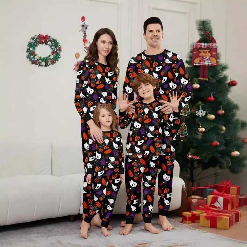 New Family Halloween Matching Outfits Set Pumpkin Demon Print Parent-child Long Sleeve Soft Sleepwear 2 Pcs Family Look PyjamasXJ241008