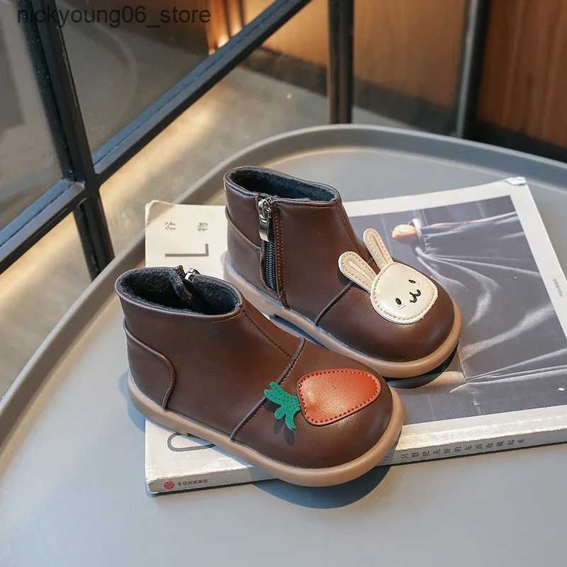 Boots Childrens Snow Boot Winter Warm Kids Shoes Boots for Girl Matte Leather Toddlers Causal Ankle Cotton Boots Cute Cartoon Zipper L240910