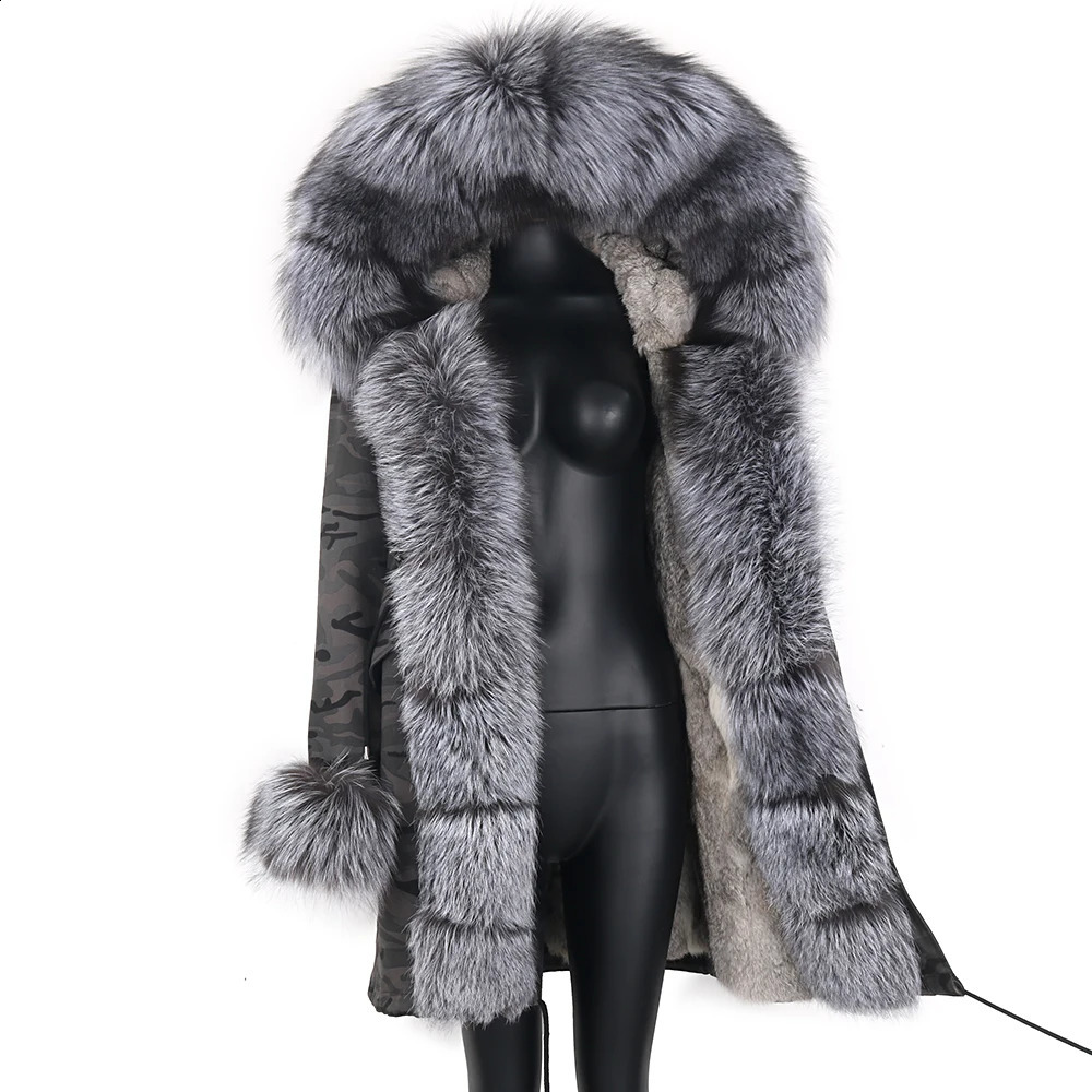 Real Fur Coat Natural Fox Collar Warm Big Outerwear Detachable Womens Long Parka Fashion Winter Jacket 240929