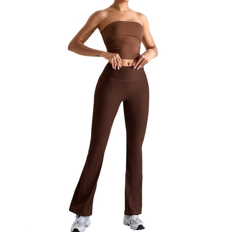 Fashionable new set, women's chest wrapped sports bra, strapless micro flared yoga pants, fitness suit