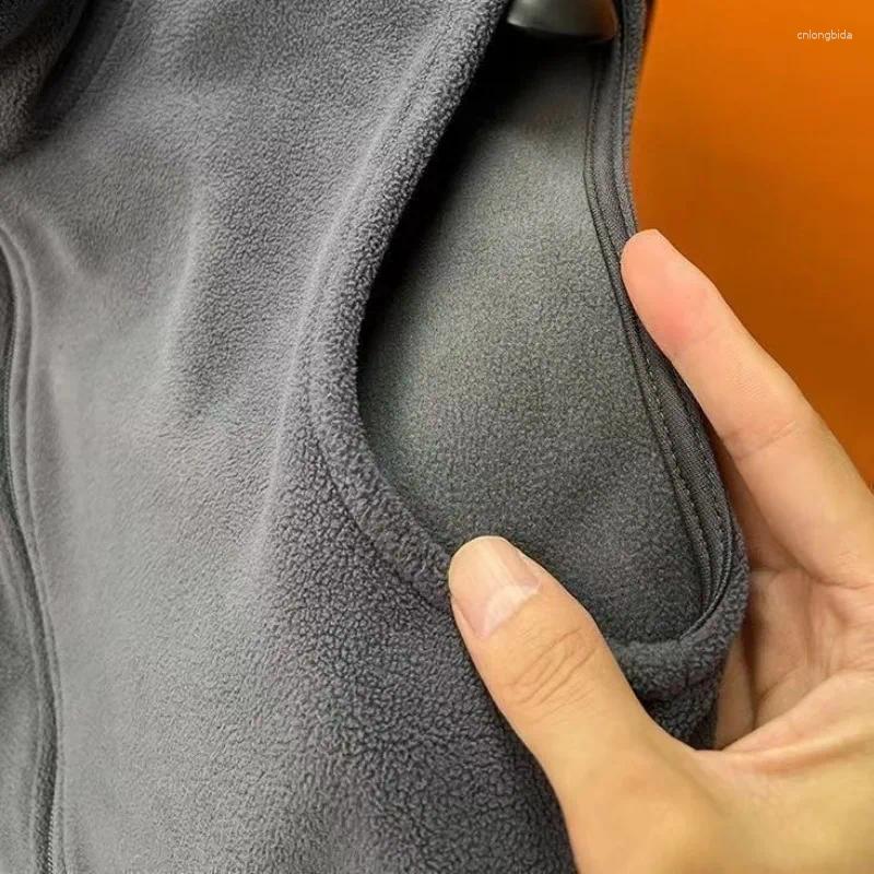 Polar Fleece Vest for Men, Windproof Warm Sleeveless Coat with Stand Collar, 2024 Plush Double Sided Waistcoat