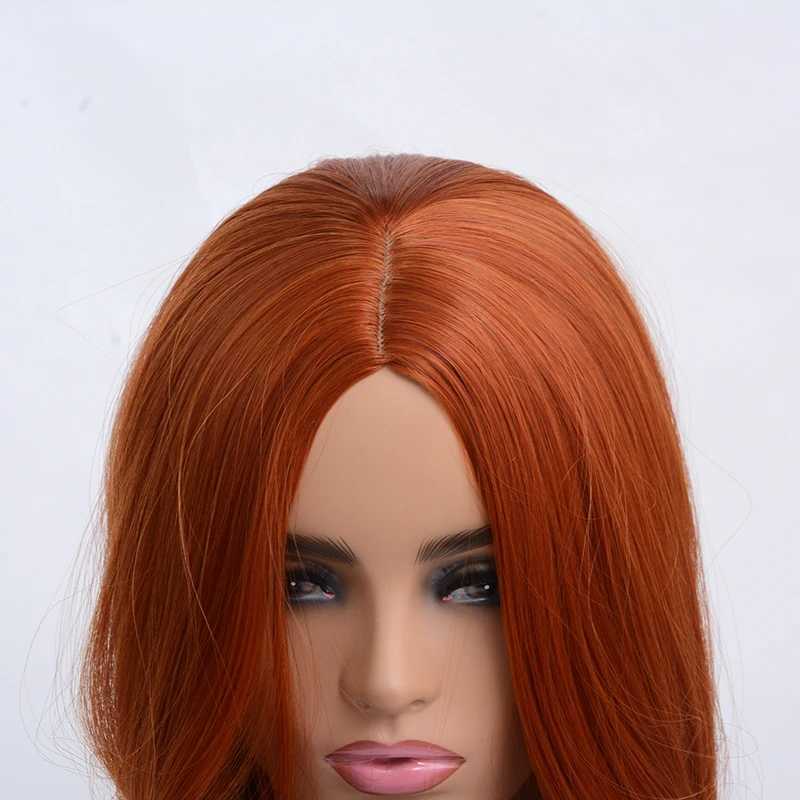 WHIMSICAL W Long Body Wave Hairstyle Orange Wigs For Women Middle Part Heat Resistant Hair Synthetic Wig Fiber Average SizeXJ241008