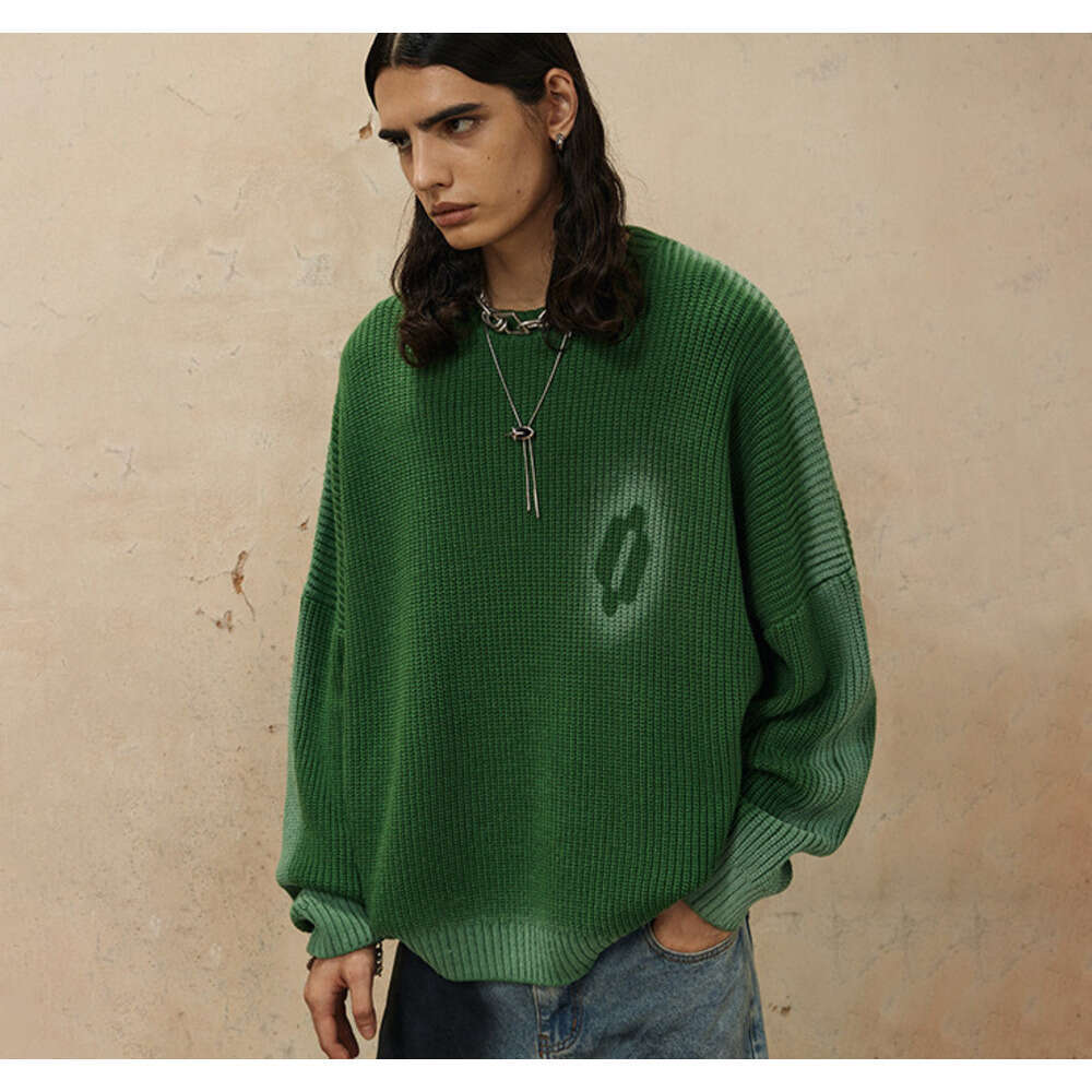 #OVDY Autumn/Winter New Product Small Round Neck Sweater Hand-painted Off Shoulder Pullover Dopamine Knitwear