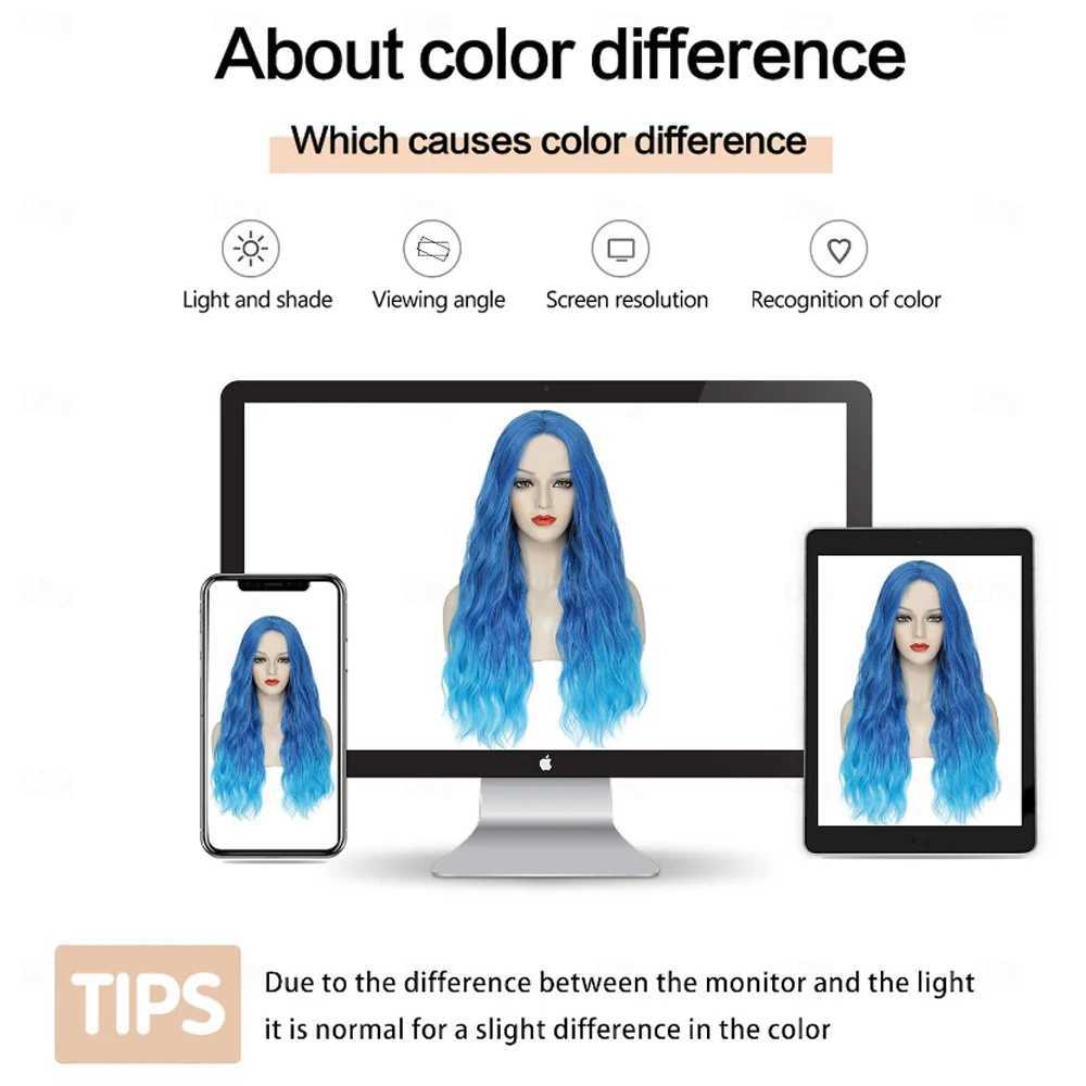 Synthetic Hair Blue Long Wavy Wigs for Women Middle Part Ombre Blue Wig 26 inch Heat Resistant Fiber Wigs for Daily Party UseXJ241008