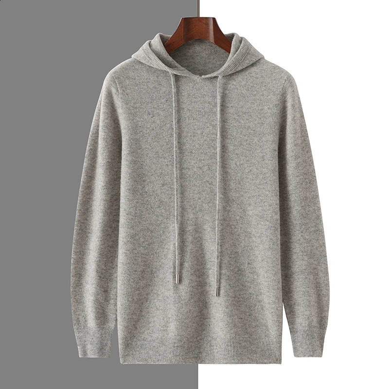 2024 Autumn Winter Cashmere Sweater Mens 100 Wool Hooded Collar Knit Pullover Business Casual Long Sleeved Sports Hoodie 240930