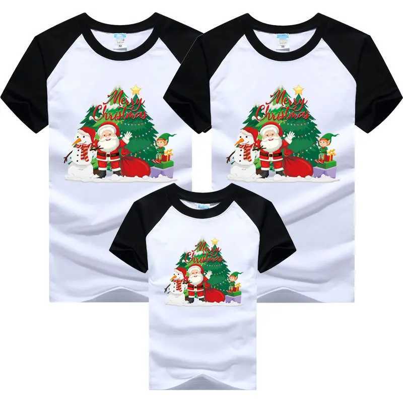 Cute Christmas Family Matching T-shirt Mom and Daughter Clothing Dad and Child T-shirt Cotton W241008