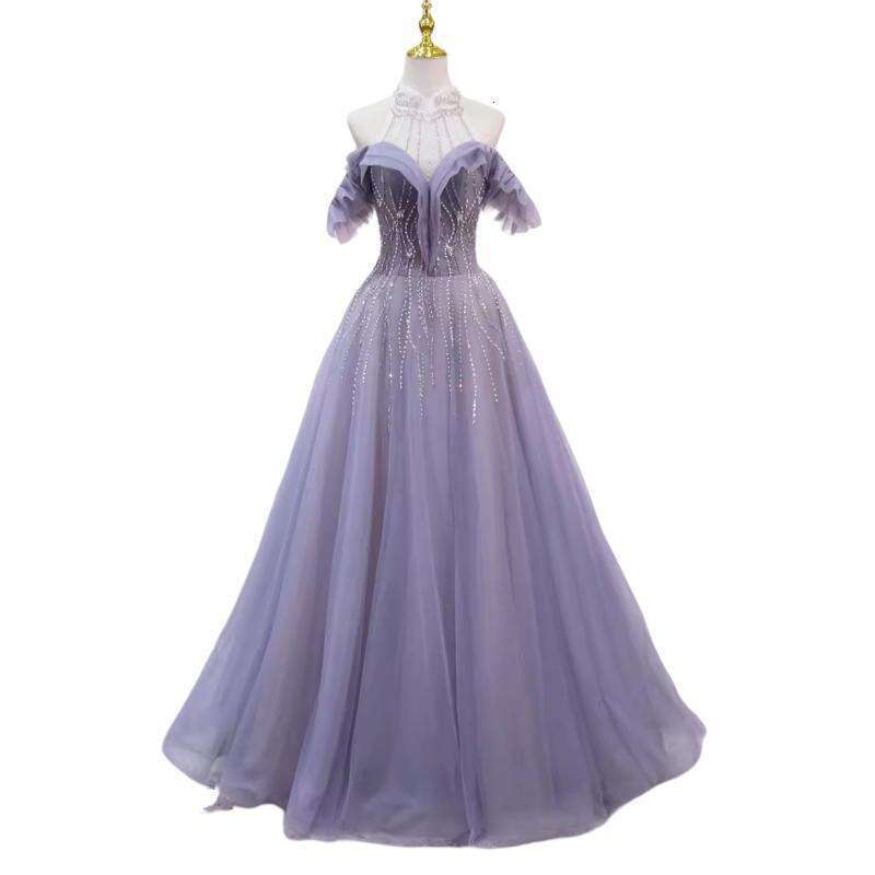 Real Picture Women Formal Evening Dresses 2024 High Neck Crystal Pearl A e Long Prom Party Dress Ocn Gown Vestido