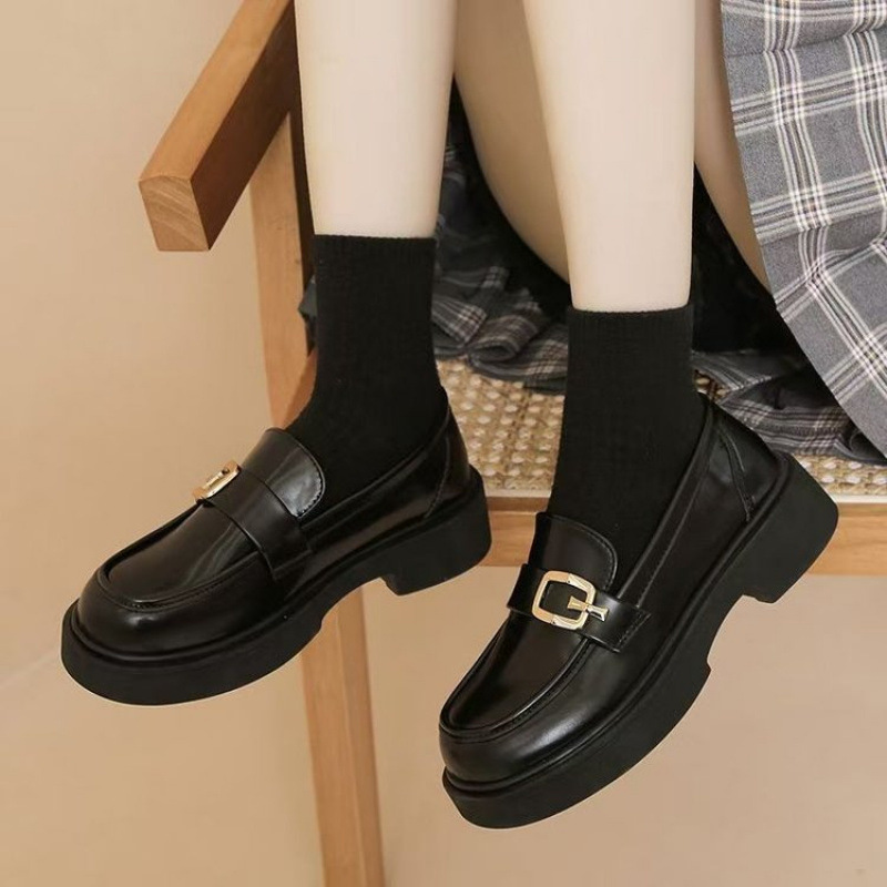 Da Dong Secret Language 2024 New Spring Single Shoes Thick soled Casual Le Fu Shoes Black JK Academy Style One Step