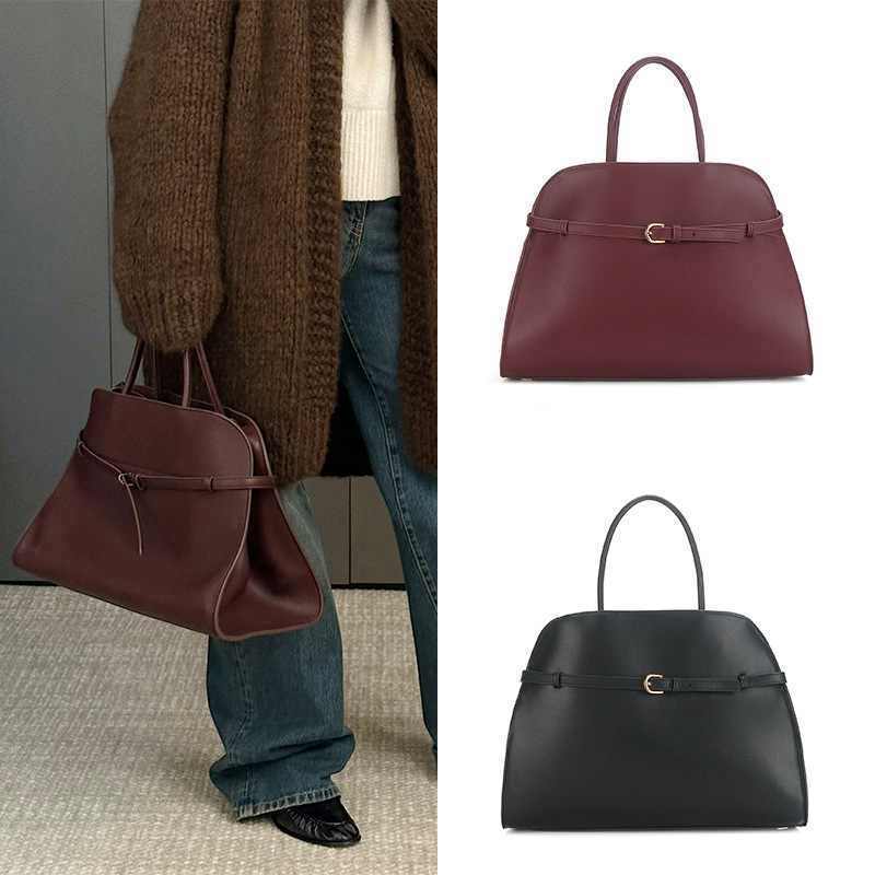 2024 New Fashion Large Capacity Niche Design Texture Solid Color Glossy Leather Hand-Held Shoulder Cowhide Tote Bag