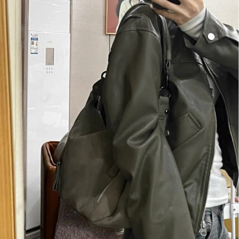 2024 Y2k Vintage PU Leather Shoulder For Women Female Gray Underarm Fashion Large Capacity Handbags Commuter Tote Bags