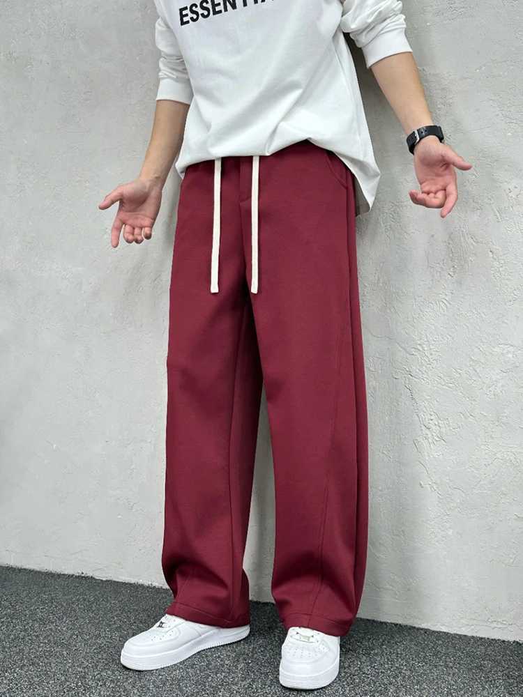 2024 New Autumn Mens Straight Knitted Sweatpants High Quality Drape Stretch Comfort Fabric Casual Pants Claret Baggy TrousersX241008