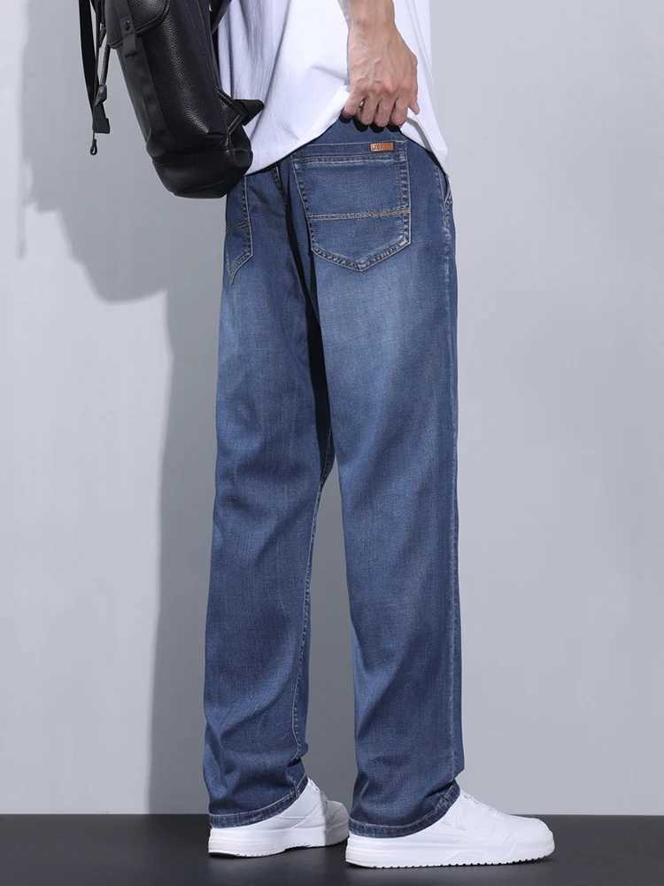 Ultra thin mens jeans straight Lyocell gray breathable pocket pants casual soft mens jeans TrouserW240715