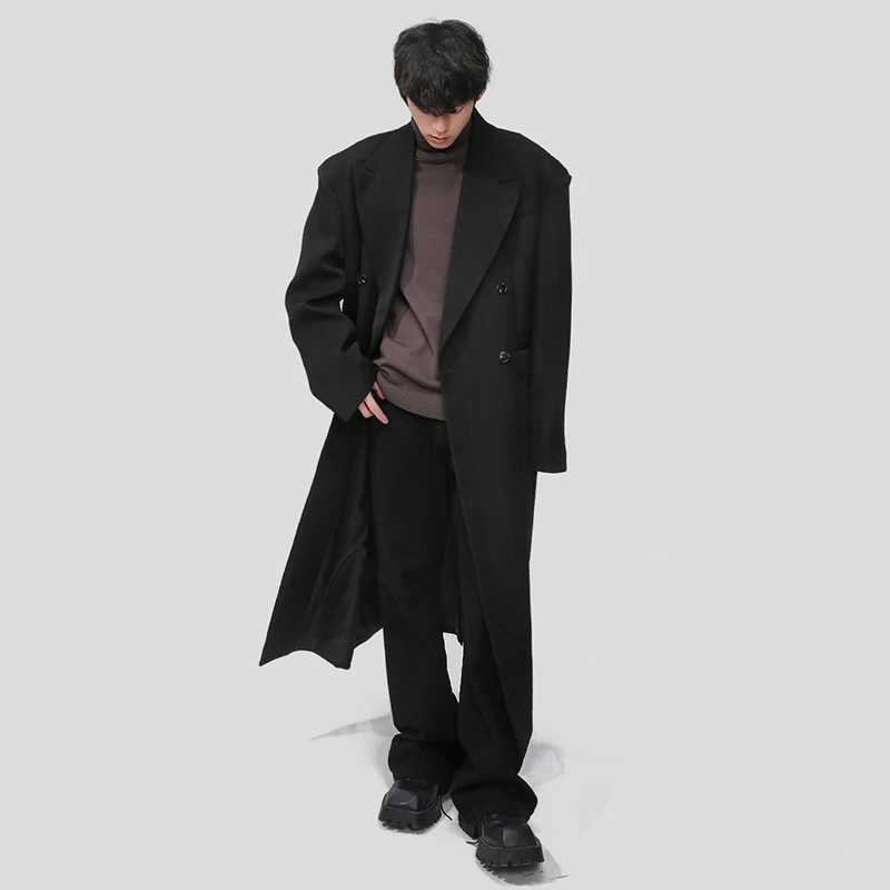 SYUHGFA Tide Mens Long Coat Korean Style High end Simple Casual Knee Coat Autumn Trend Winter Windproof W241007