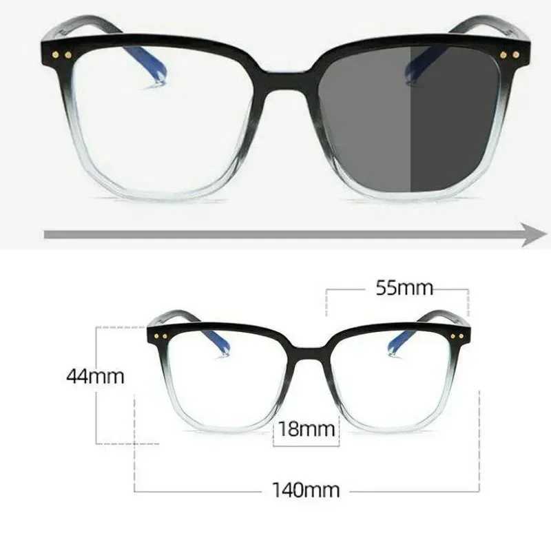 Smart Photochromic Glasses Men Women Anti-blue Light Short Sight Eyewear Suqare Frame Outdoor Color Changing Myopia SunglassesX241008