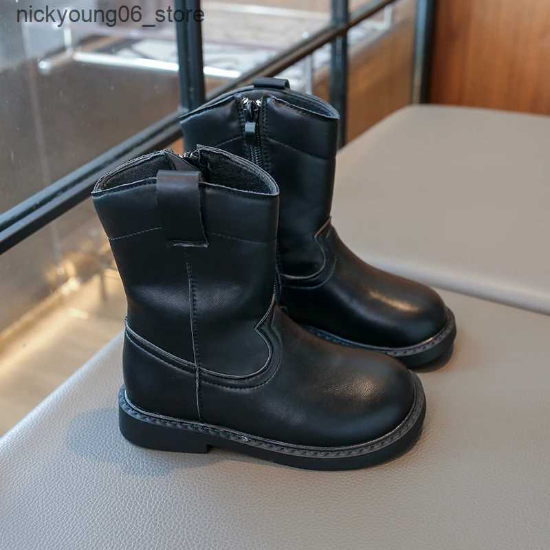 Boots New Childrens Boot Spring Autumn Versatile Retro Black Boots for Girl Non-slip Patchwork Kids Fashion Ankle Boots Side Zipper L240910