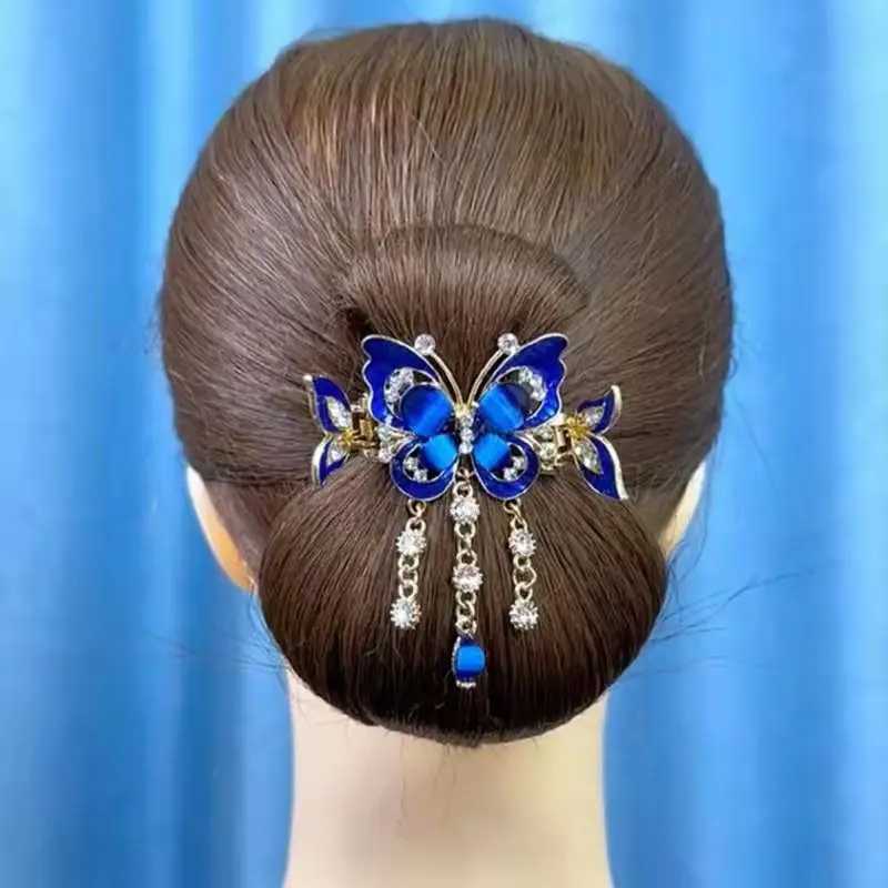 Fashionable and elegant zircon butterfly tassel womens hair clip retro ethnic style small crab clip wearing jewelry gift W241007