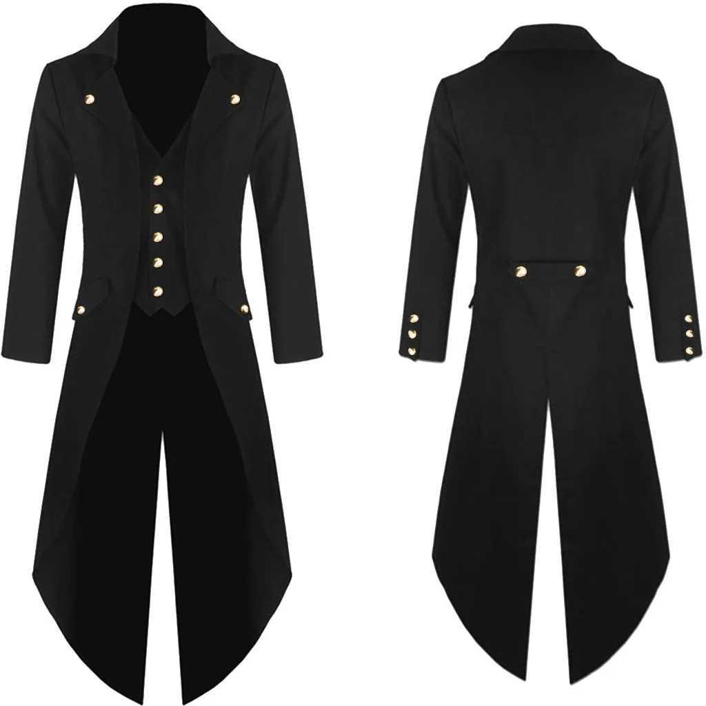 Mens Retro Jacket Punk Gothic Retro Trench Fashion Solid Button Jacket Long Windproof Mens Clothing Solid Chaquetas Hombre W241007