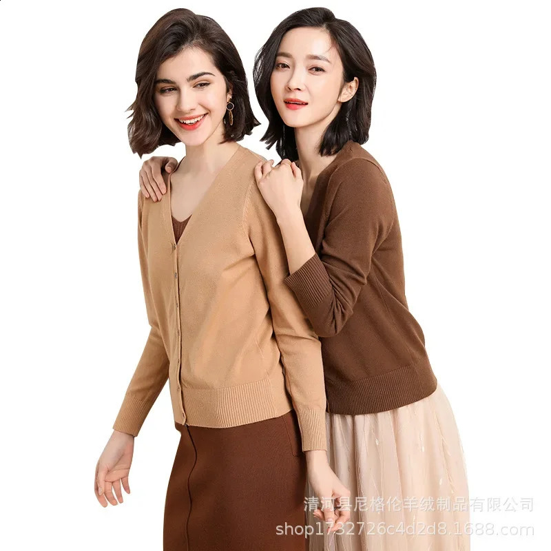 Cardigan 2024 Autumn Single Breasted Vneck Knitted Sweater Fashion Short Knitwear Solid Blue Green Pink Womens Jumpers 240924