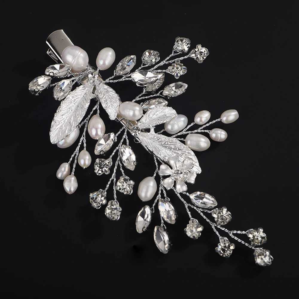 Bridal Wedding Natural Pearl Hair Pin Rhinestone Leaf Hair Pin Clip W241007