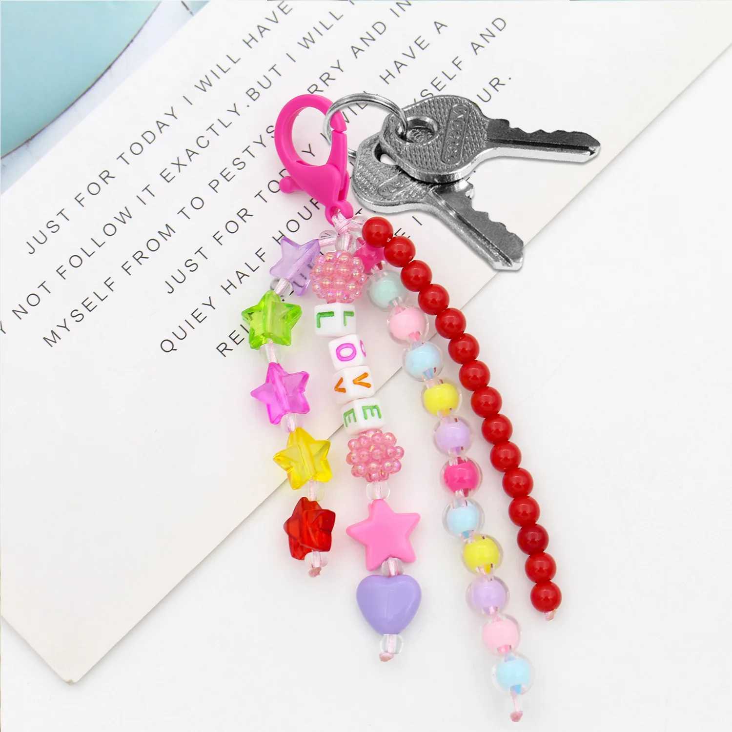 Colorful Letter Bead Acrylic Keychain Smile Face Bag Charm Mixed With Small Tassel Pendants Backpack Charm For KidsX241008