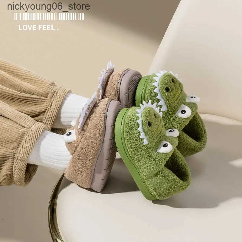 Boots Non-slip Children Home Slippers Baby Warm Cotton Indoor Shoes 2022 Winter Cartoon Dinosaur Kids Slippers Boys Girls Flops Soft L240910