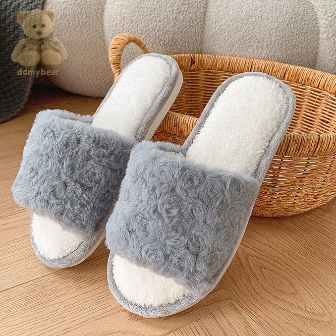 Ddmybear Rose Velvet Open For Winter Home Use. Fury Warm And Slip Resistant With Thick Bottom Cotton Slippers That Are Versatile Chinese Brand Shoes F