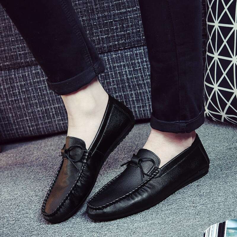 Men Loafers Leather Slip-On Round Toe Dress Outdoor Spring Autumn Handmade Men's Casual Shoes Men Business Flats Moccasins