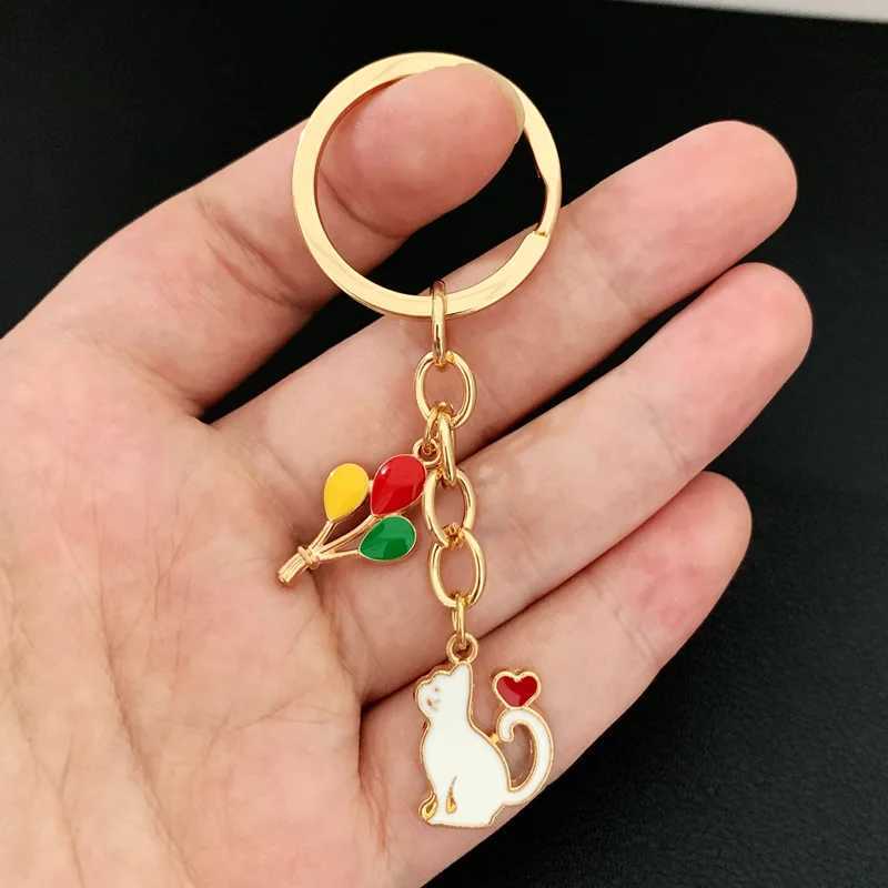 Cute Keychain Cat Heart Balloon Key Ring Enamel Key Chains Friendship Gift For Women Men Handbag Accessorie Car Keys DIY JewelryX241008