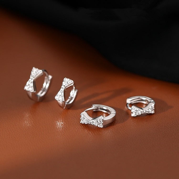 Pure sier needle bow niche high-end light earrings, women's ear buckles, earrings accessories