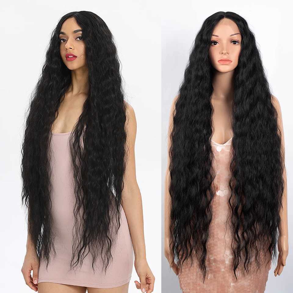 Synthetic Lace Front Wigs For Black Women 40 Inch Long Curly Lace Wigs Ombre Blonde Highlight White Cosplay WigXJ241008