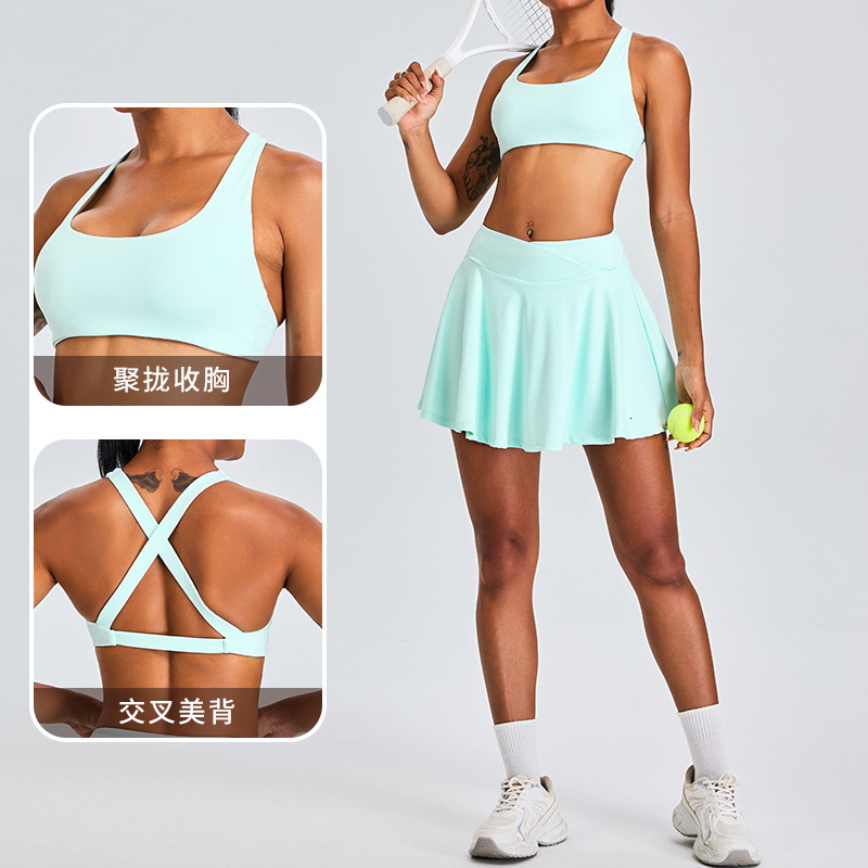 New Fashion Cross Back for Women's Badminton and Tennis with Inner Lining Sports Skirt Set