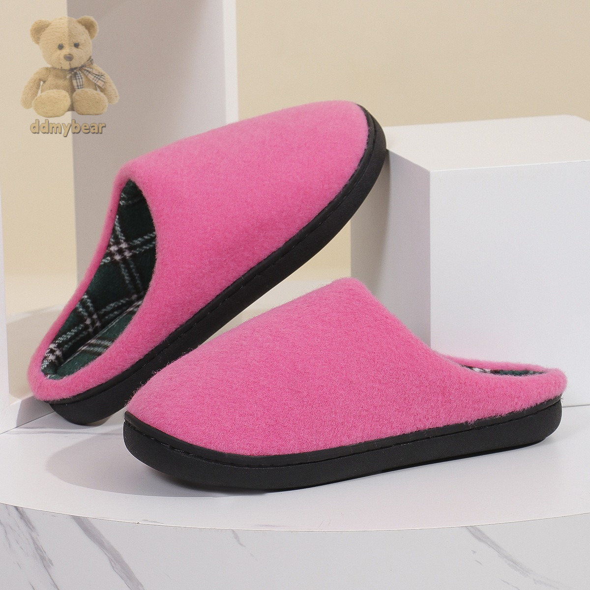 Ddmybear New Winter Cotton Solid Color Home Anti Slip Warm Leisure Thick Comfortable Soft Bottom Hairy Slippers Chinese Brand Shoes F1008-12.5