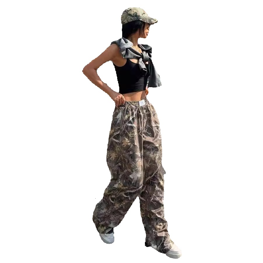 dongdumaoyi Spring and Autumn Hot Girl Women 's Printed Knitted High Waist Wide Leg Pants F1008#30