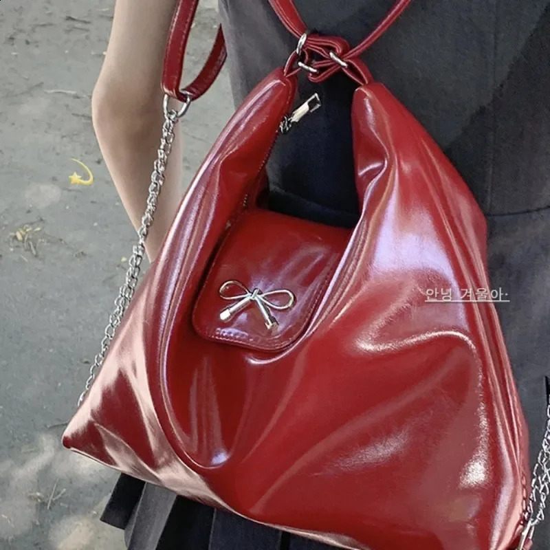 Fashionable bow wine red single shoulder cross body bag trendy fluent base armpit coin wallet solid version womens handbag 241008