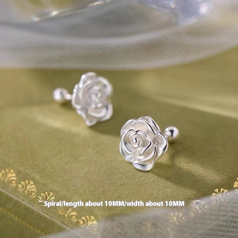 Pure sier needle mountain camellia 2024 new light high-end for niche women's earrings