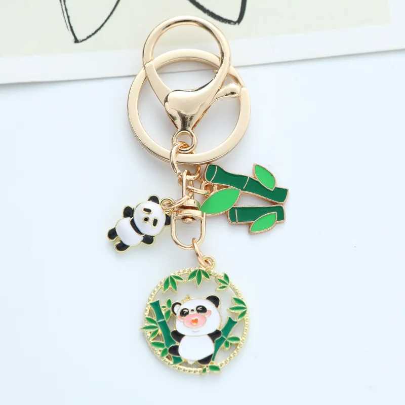 Cute Enamel Bamboo Panda Keychain for Women Girls Fashion Sweet Gold Color Metal Key Chain Handbag Key Pendant Jewelry GiftX241008