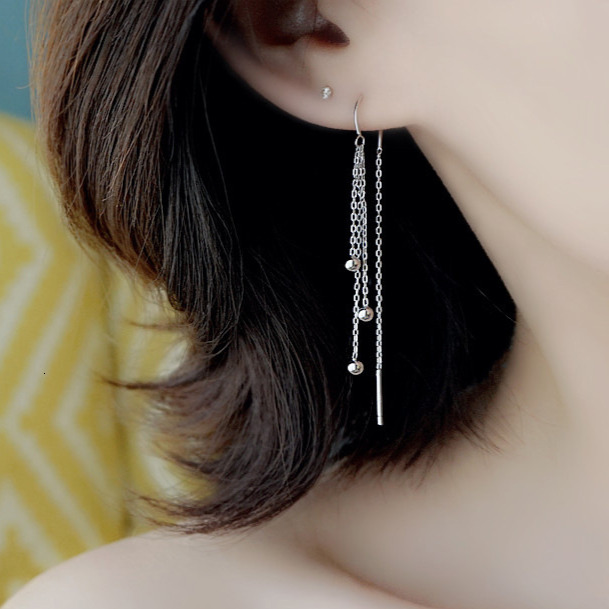 Pure sier needle for women, internet famous earrings, curved hoo, round beads, tassels, niche earrings